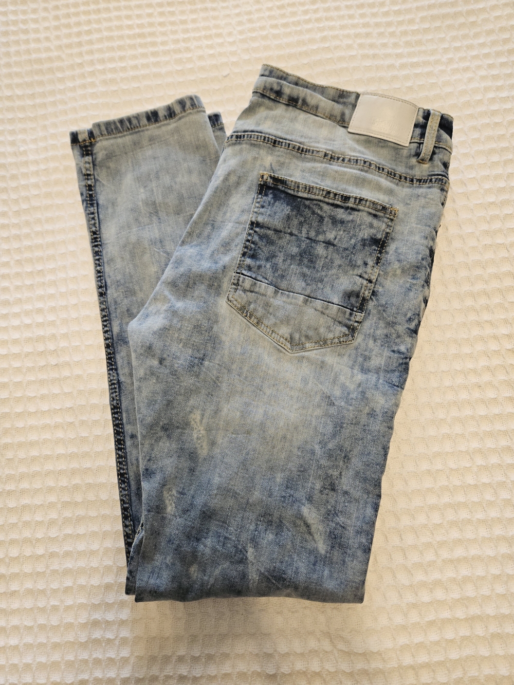 Southpole Slim Fit Skinny Acid Wash Light Blue Denim Jeans Cotton Button Zip
